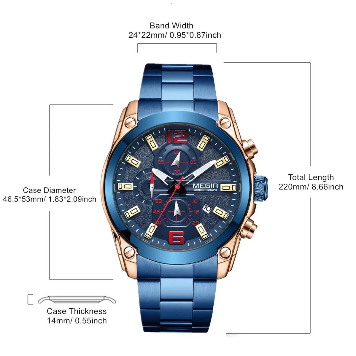 MEGIR Luxury Men Business Casual Wristwatch Chronograph Stainless Steel Waterproof Luminous Quartz Watch Clock Calendar Reloj Hombre 2063 by MEGIR WATCH GROUP