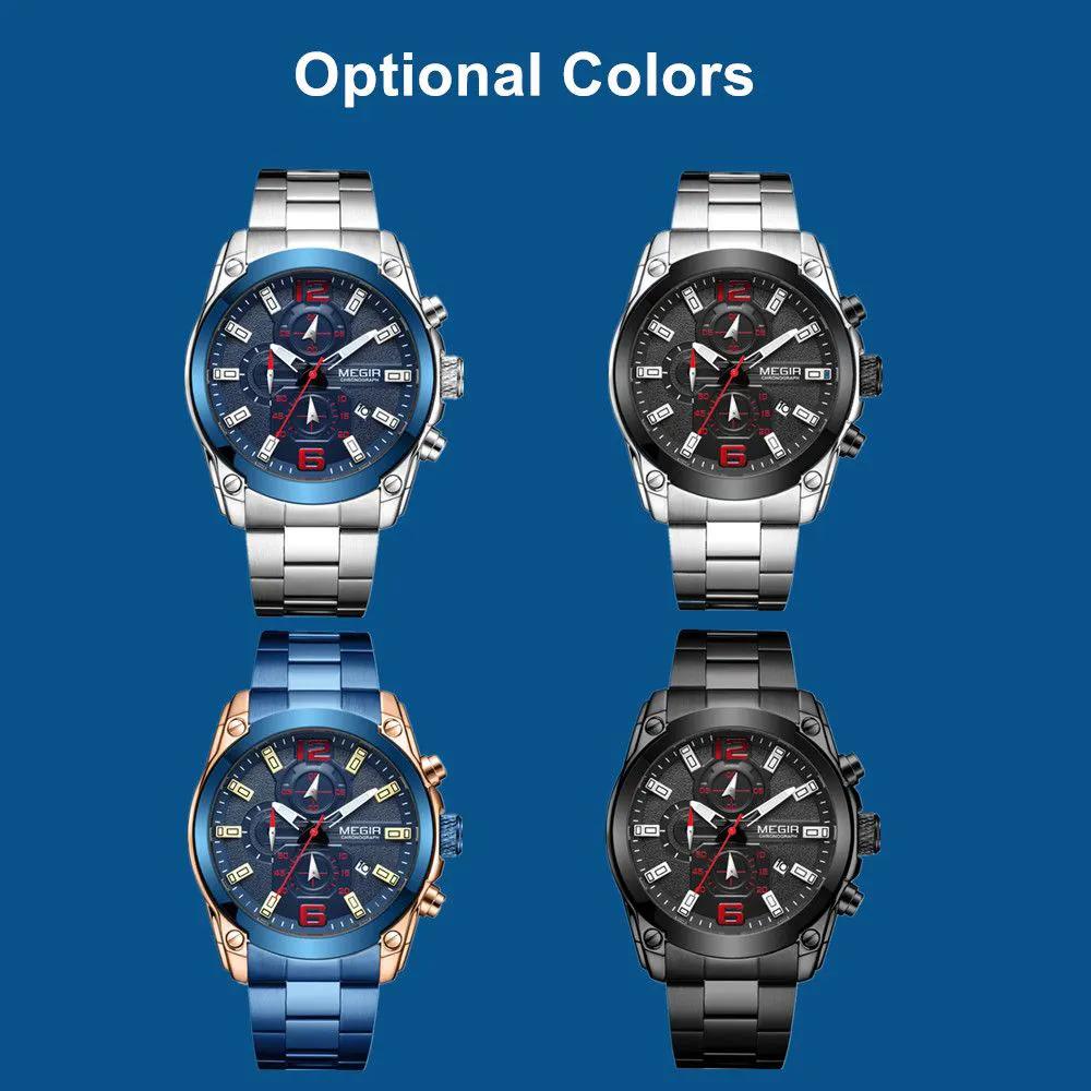 MEGIR Luxury Men Business Casual Wristwatch Chronograph Stainless Steel Waterproof Luminous Quartz Watch Clock Calendar Reloj Hombre 2063 by MEGIR WATCH GROUP