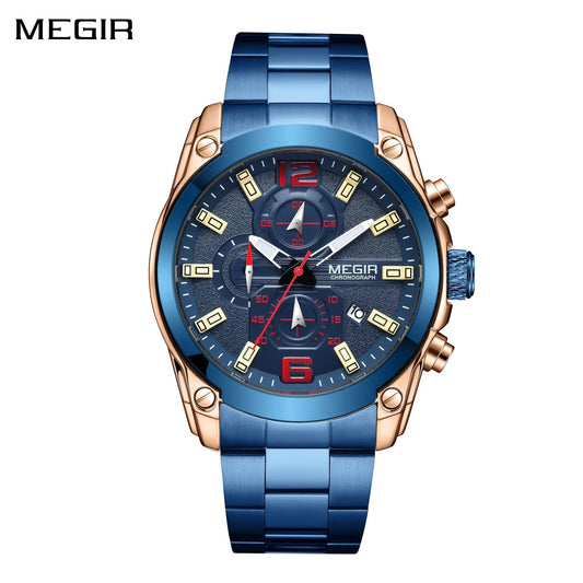MEGIR Luxury Men Business Casual Wristwatch Chronograph Stainless Steel Waterproof Luminous Quartz Watch Clock Calendar Reloj Hombre 2063 by MEGIR WATCH GROUP