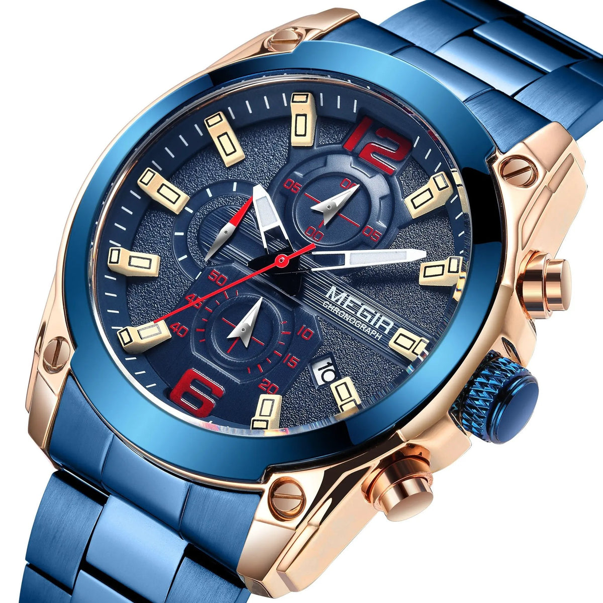 MEGIR Luxury Men Business Casual Wristwatch Chronograph Stainless Steel Waterproof Luminous Quartz Watch Clock Calendar Reloj Hombre 2063 by MEGIR WATCH GROUP
