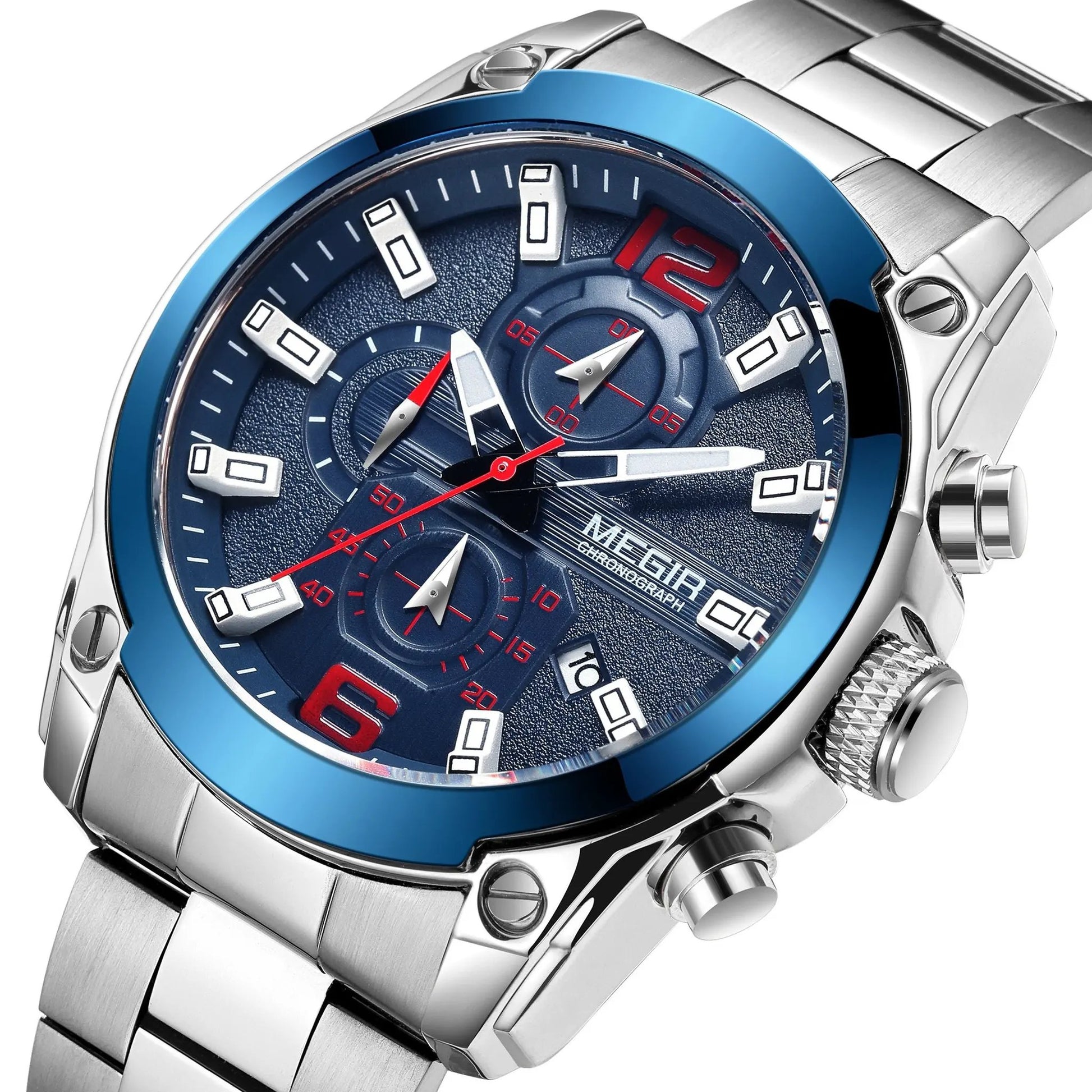 MEGIR Luxury Men Business Casual Wristwatch Chronograph Stainless Steel Waterproof Luminous Quartz Watch Clock Calendar Reloj Hombre 2063 by MEGIR WATCH GROUP