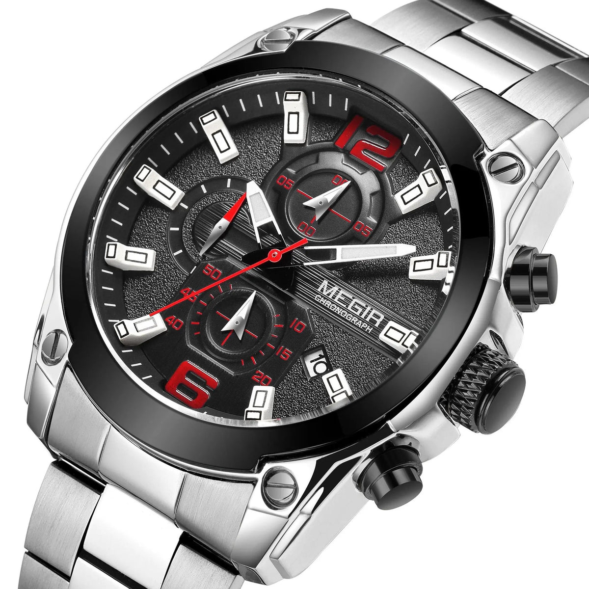MEGIR Luxury Men Business Casual Wristwatch Chronograph Stainless Steel Waterproof Luminous Quartz Watch Clock Calendar Reloj Hombre 2063 by MEGIR WATCH GROUP