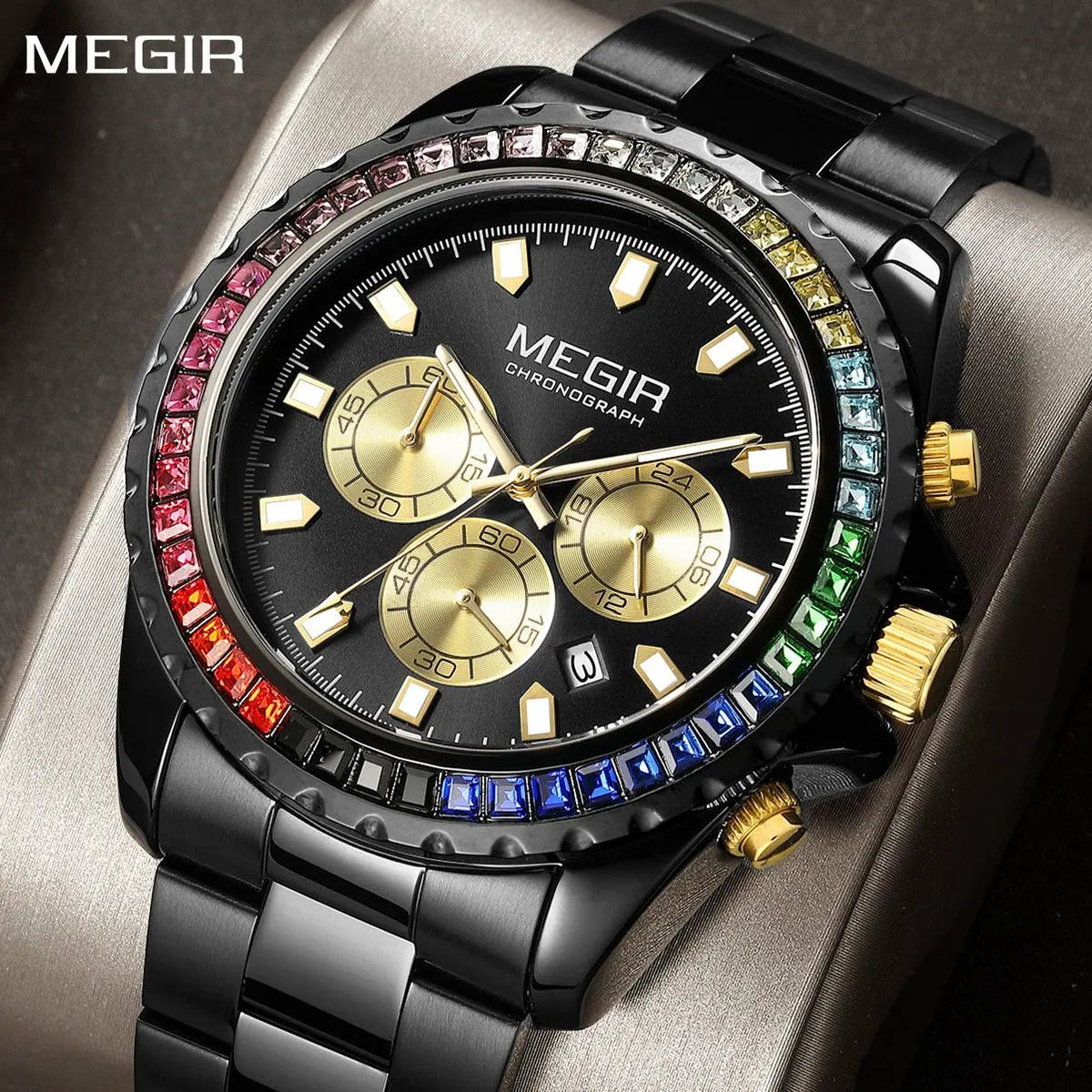 MEGIR Men Watches Luxury Military Quartz Wristwatch Waterproof Stainless Steel Strap Business Watch Chronograph Date Clock Relogio Masculino 2227 by MEGIR WATCH GROUP