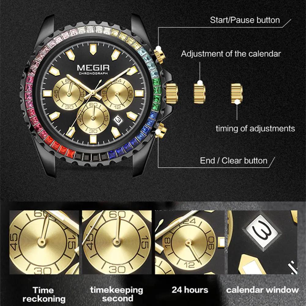 MEGIR Men Watches Luxury Military Quartz Wristwatch Waterproof Stainless Steel Strap Business Watch Chronograph Date Clock Relogio Masculino 2227 by MEGIR WATCH GROUP