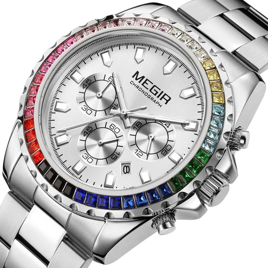 MEGIR Men Watches Luxury Military Quartz Wristwatch Waterproof Stainless Steel Strap Business Watch Chronograph Date Clock Relogio Masculino 2227 by MEGIR WATCH GROUP
