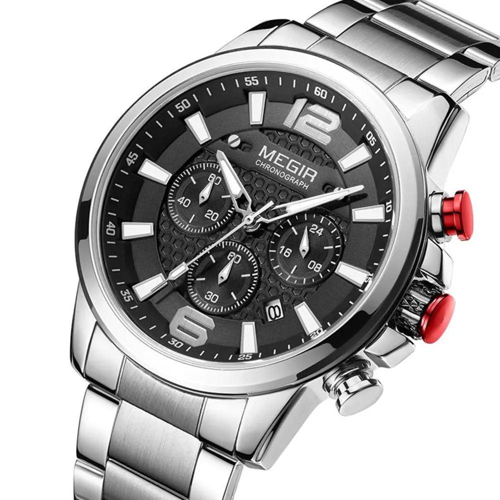 MEGIR Luxury Business Men Watch Fashion Quartz Sport Chronograph Luminous Waterproof Calendar Stainless Steel Male Wristwatch 2156 by MEGIR WATCH GROUP