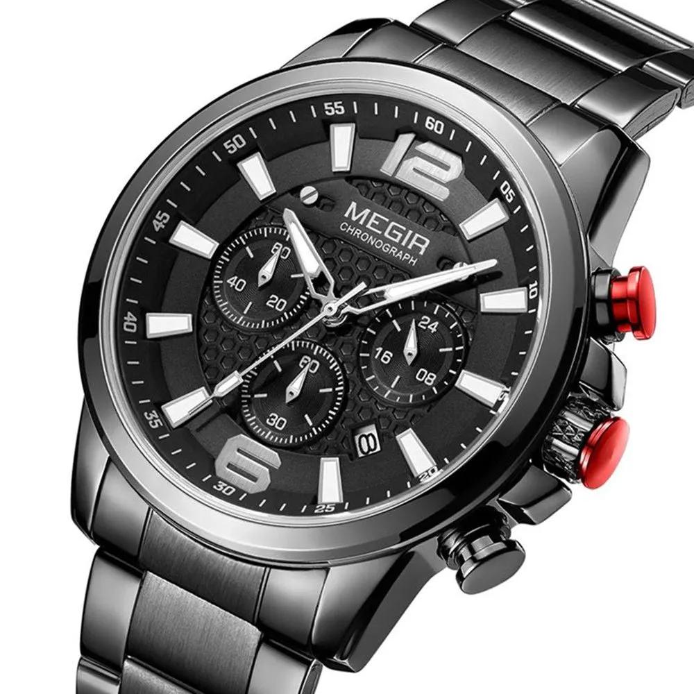 MEGIR Luxury Business Men Watch Fashion Quartz Sport Chronograph Luminous Waterproof Calendar Stainless Steel Male Wristwatch 2156 by MEGIR WATCH GROUP