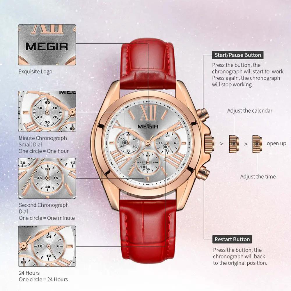 MEGIR Watches for Women Luxury Ladies Wristwatch Leather Waterproof Elegant Dress Quartz Chronograph Female Clock 24-hour 2114 by MEGIR WATCH GROUP