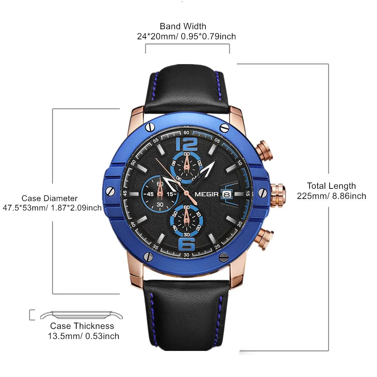 MEGIR Fashion Men's Quartz Watch Chronograph Leather Strap Business Casual Wristwatch Sports Watches Relogio Masculino 2046 by MEGIR WATCH GROUP
