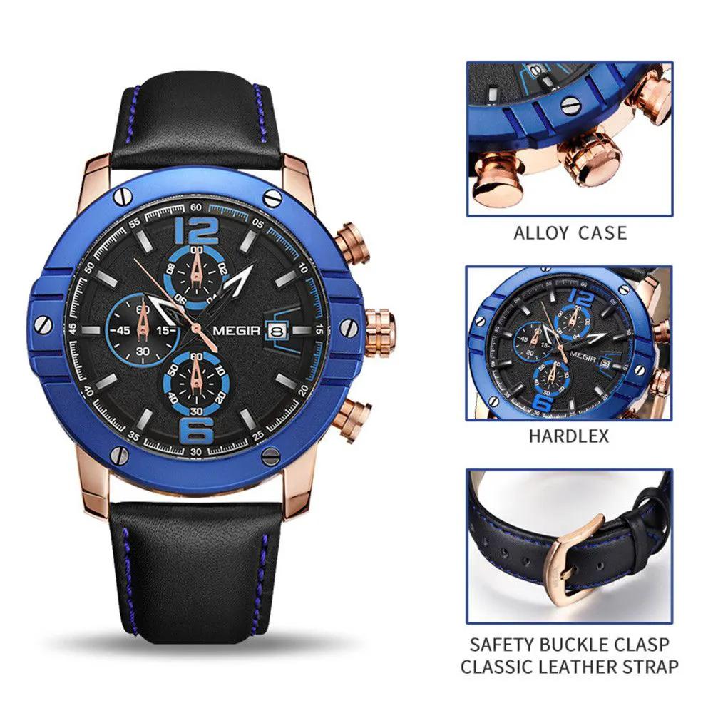 MEGIR Fashion Men's Quartz Watch Chronograph Leather Strap Business Casual Wristwatch Sports Watches Relogio Masculino 2046 by MEGIR WATCH GROUP