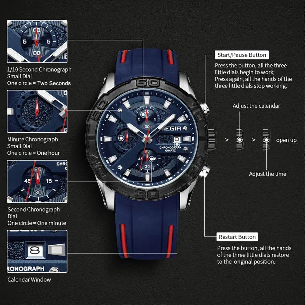MEGIR Fashion Men's Sport Watches Silicone Strap Military Quartz Wristwatch Clock Waterproof Male Chronograph Montre Homme 2055 by MEGIR WATCH GROUP