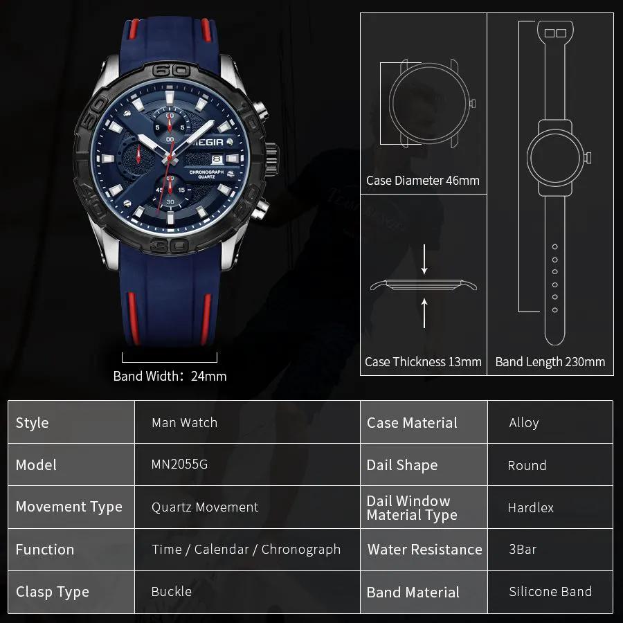 MEGIR Fashion Men's Sport Watches Silicone Strap Military Quartz Wristwatch Clock Waterproof Male Chronograph Montre Homme 2055 by MEGIR WATCH GROUP