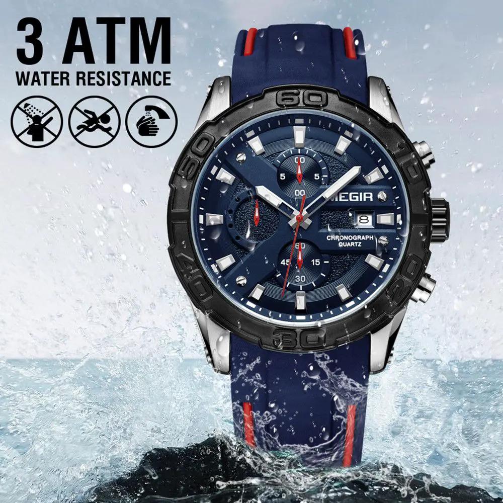 MEGIR Fashion Men's Sport Watches Silicone Strap Military Quartz Wristwatch Clock Waterproof Male Chronograph Montre Homme 2055 by MEGIR WATCH GROUP