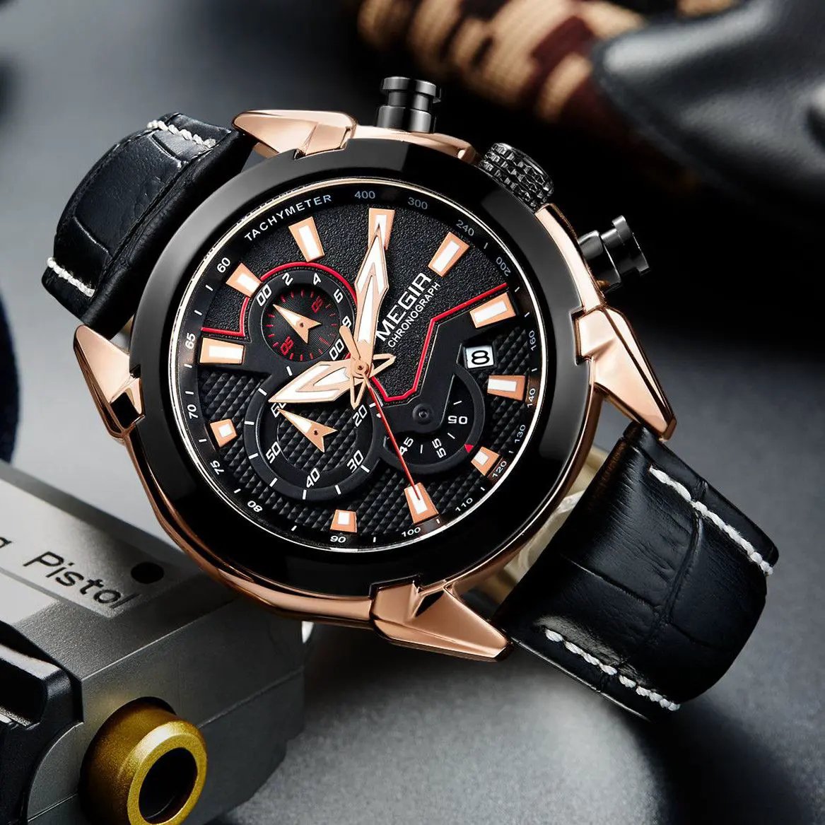 MEGIR Luxury Brand Military Sport Watches for Men Leather Strap Quartz Wristwatch Waterproof Date Chronograph Reloj Hombre 2065 by MEGIR WATCH GROUP