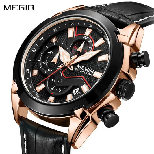 MEGIR Luxury Brand Military Sport Watches for Men Leather Strap Quartz Wristwatch Waterproof Date Chronograph Reloj Hombre 2065 by MEGIR WATCH GROUP