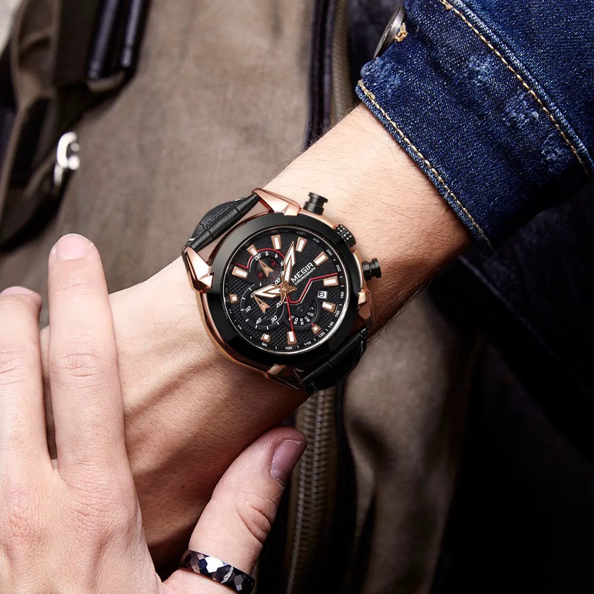 MEGIR Luxury Brand Military Sport Watches for Men Leather Strap Quartz Wristwatch Waterproof Date Chronograph Reloj Hombre 2065 by MEGIR WATCH GROUP