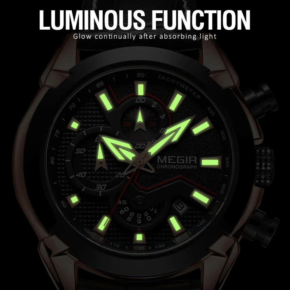 MEGIR Luxury Brand Military Sport Watches for Men Leather Strap Quartz Wristwatch Waterproof Date Chronograph Reloj Hombre 2065 by MEGIR WATCH GROUP