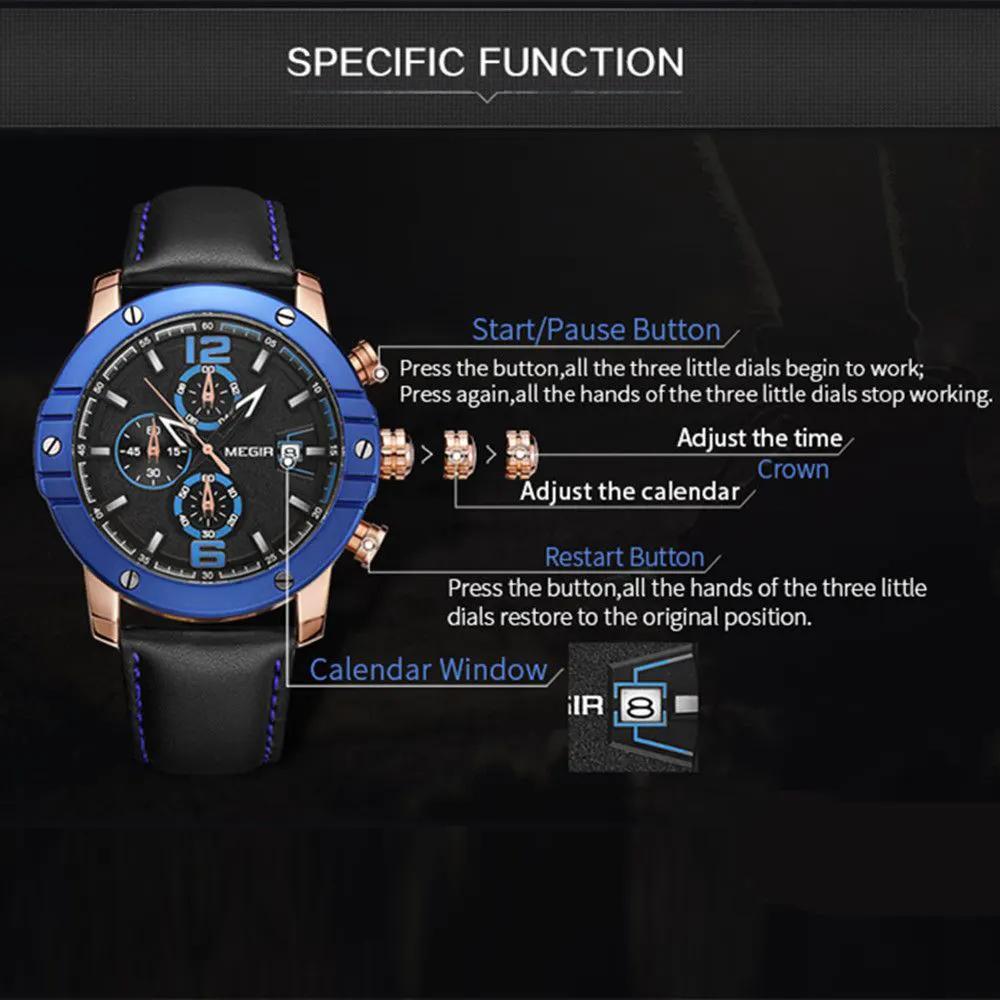 MEGIR Fashion Men's Quartz Watch Chronograph Leather Strap Business Casual Wristwatch Sports Watches Relogio Masculino 2046 by MEGIR WATCH GROUP