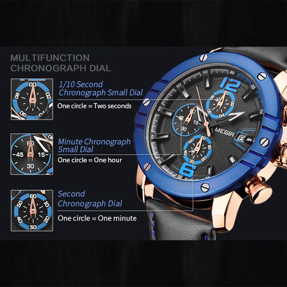 MEGIR Fashion Men's Quartz Watch Chronograph Leather Strap Business Casual Wristwatch Sports Watches Relogio Masculino 2046 by MEGIR WATCH GROUP