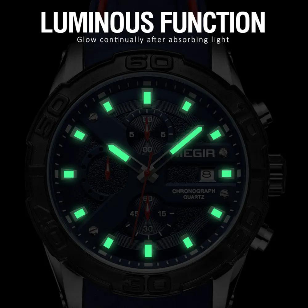 MEGIR Fashion Men's Sport Watches Silicone Strap Military Quartz Wristwatch Clock Waterproof Male Chronograph Montre Homme 2055 by MEGIR WATCH GROUP
