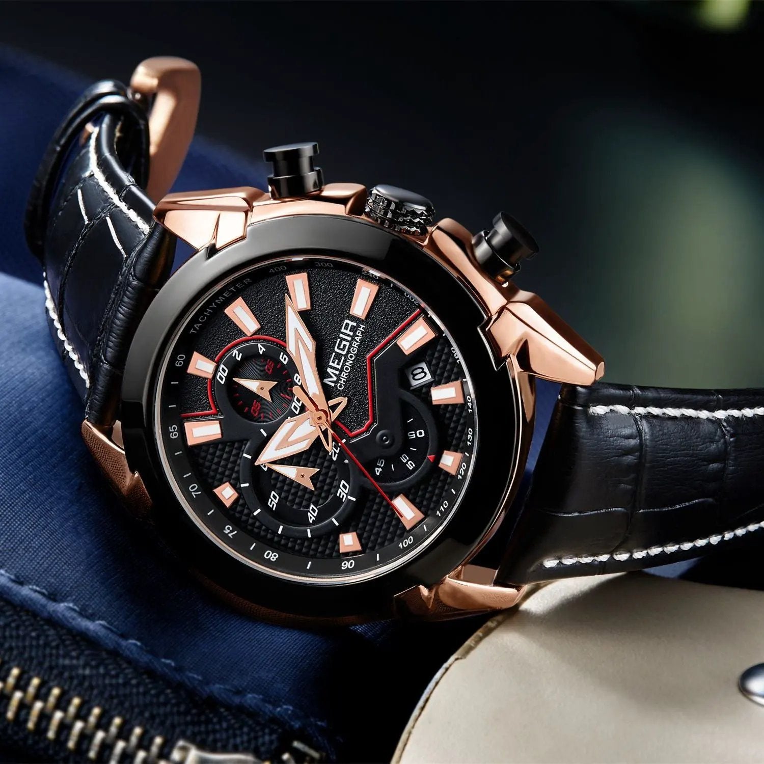 MEGIR Luxury Brand Military Sport Watches for Men Leather Strap Quartz Wristwatch Waterproof Date Chronograph Reloj Hombre 2065 by MEGIR WATCH GROUP