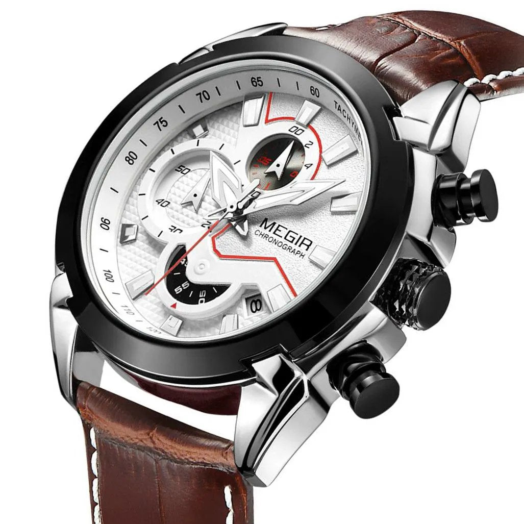 MEGIR Luxury Brand Military Sport Watches for Men Leather Strap Quartz Wristwatch Waterproof Date Chronograph Reloj Hombre 2065 by MEGIR WATCH GROUP