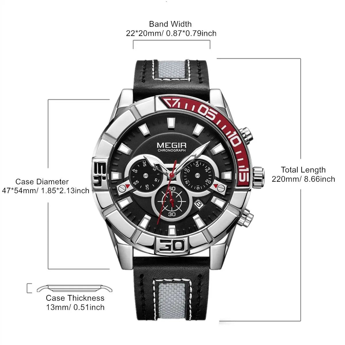 MEGIR Leather Strap Men Watches Fashion Military Sports Chronograph Waterproof Luminous Quartz Wristwatch Clock 24-hour 2066 by MEGIR WATCH GROUP