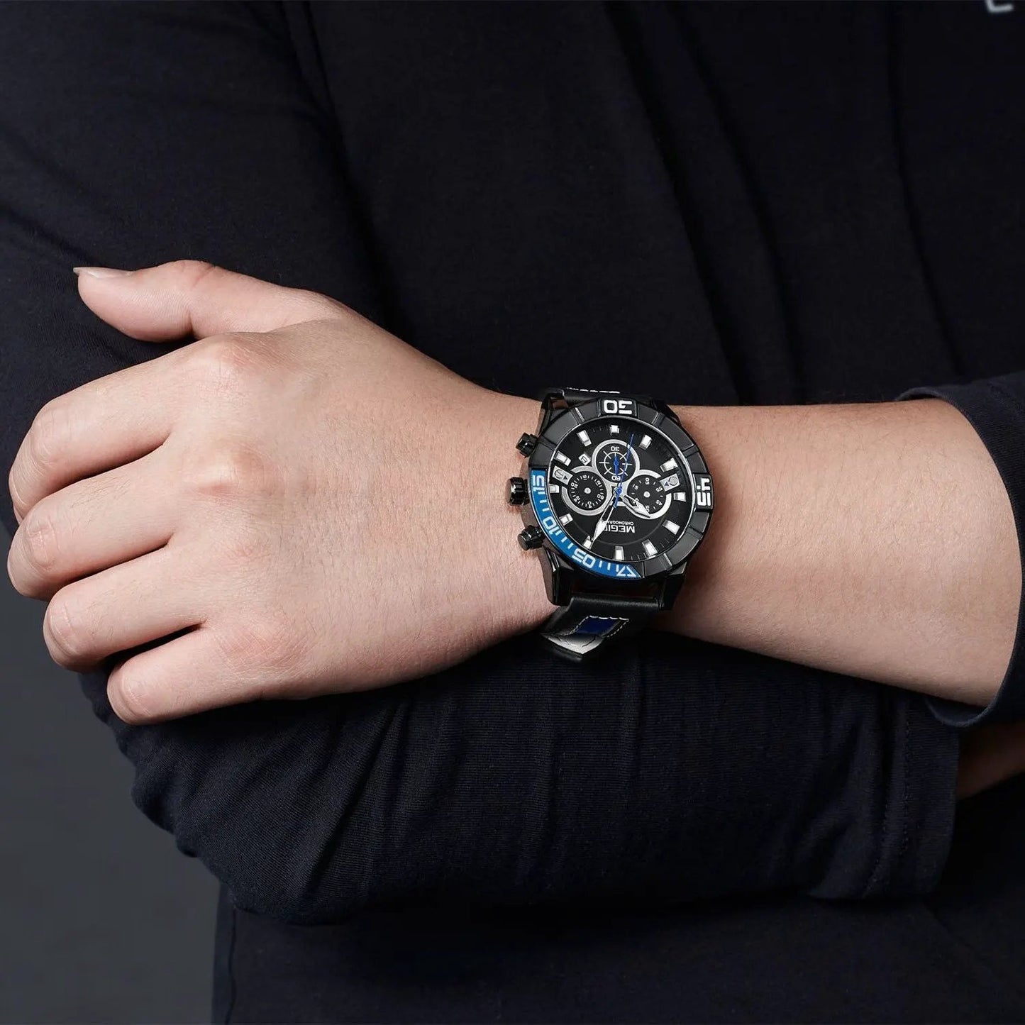 MEGIR Leather Strap Men Watches Fashion Military Sports Chronograph Waterproof Luminous Quartz Wristwatch Clock 24-hour 2066 by MEGIR WATCH GROUP