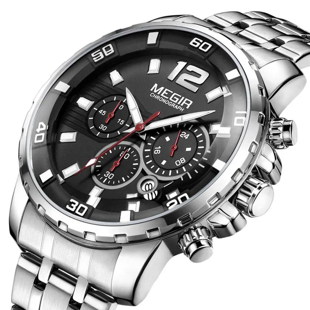 MEGIR Stainless Steel Business Watches for Men Luxury Quartz Casual Wristwatch Luminous Waterproof Date Clock Chronograph 2068 by MEGIR WATCH GROUP