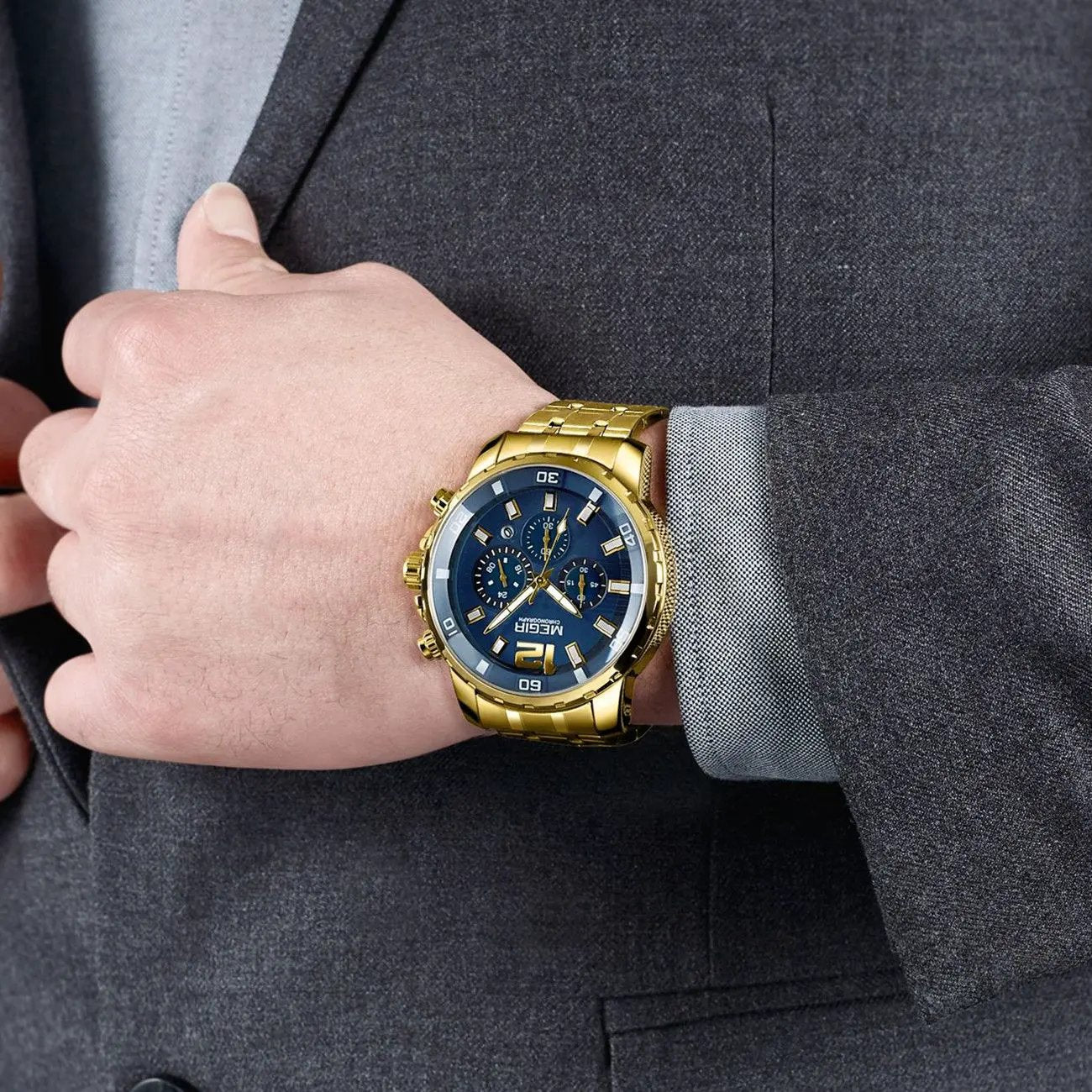 MEGIR Stainless Steel Business Watches for Men Luxury Quartz Casual Wristwatch Luminous Waterproof Date Clock Chronograph 2068 by MEGIR WATCH GROUP