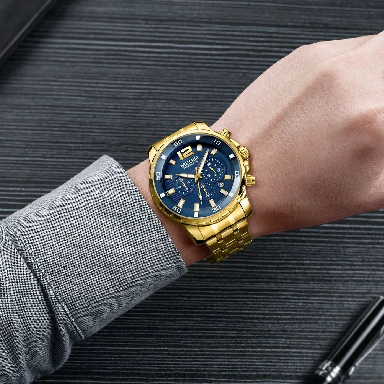 MEGIR Stainless Steel Business Watches for Men Luxury Quartz Casual Wristwatch Luminous Waterproof Date Clock Chronograph 2068 by MEGIR WATCH GROUP