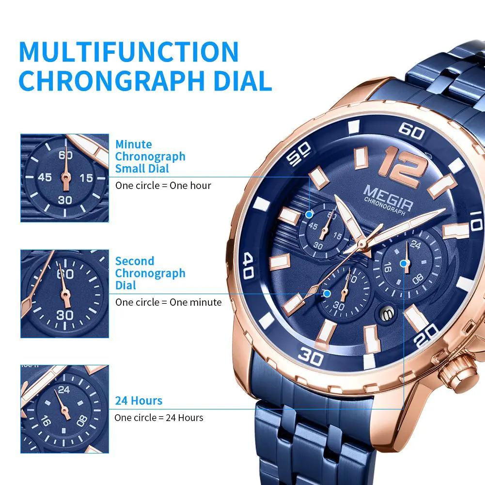 MEGIR Stainless Steel Business Watches for Men Luxury Quartz Casual Wristwatch Luminous Waterproof Date Clock Chronograph 2068 by MEGIR WATCH GROUP