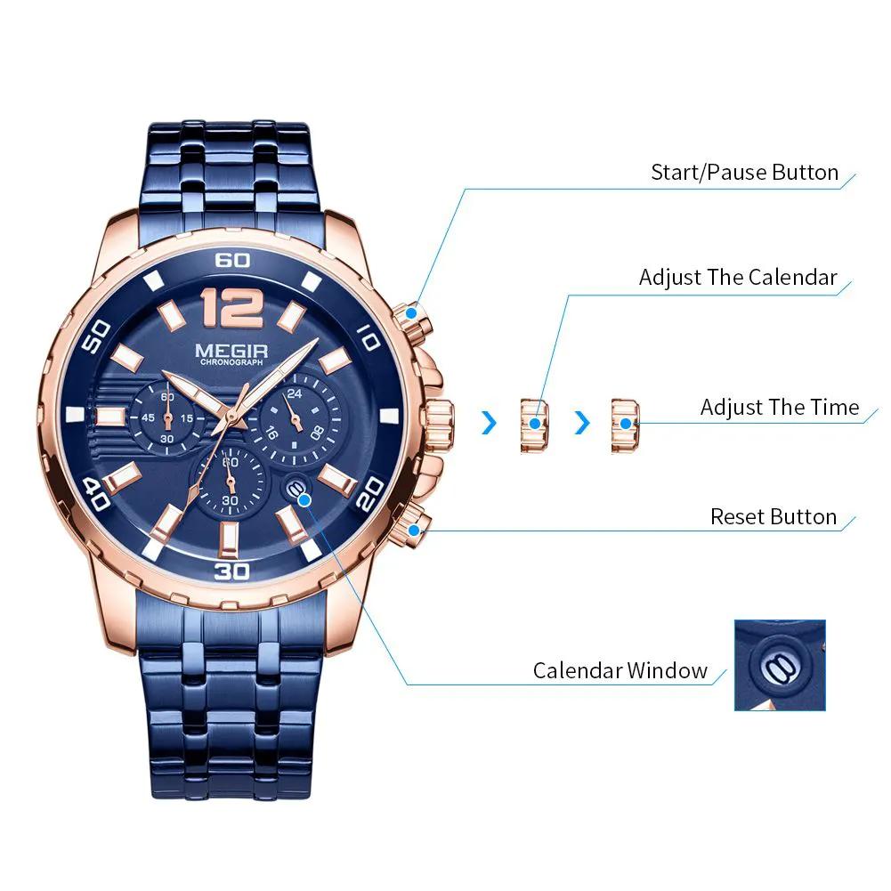 MEGIR Stainless Steel Business Watches for Men Luxury Quartz Casual Wristwatch Luminous Waterproof Date Clock Chronograph 2068 by MEGIR WATCH GROUP