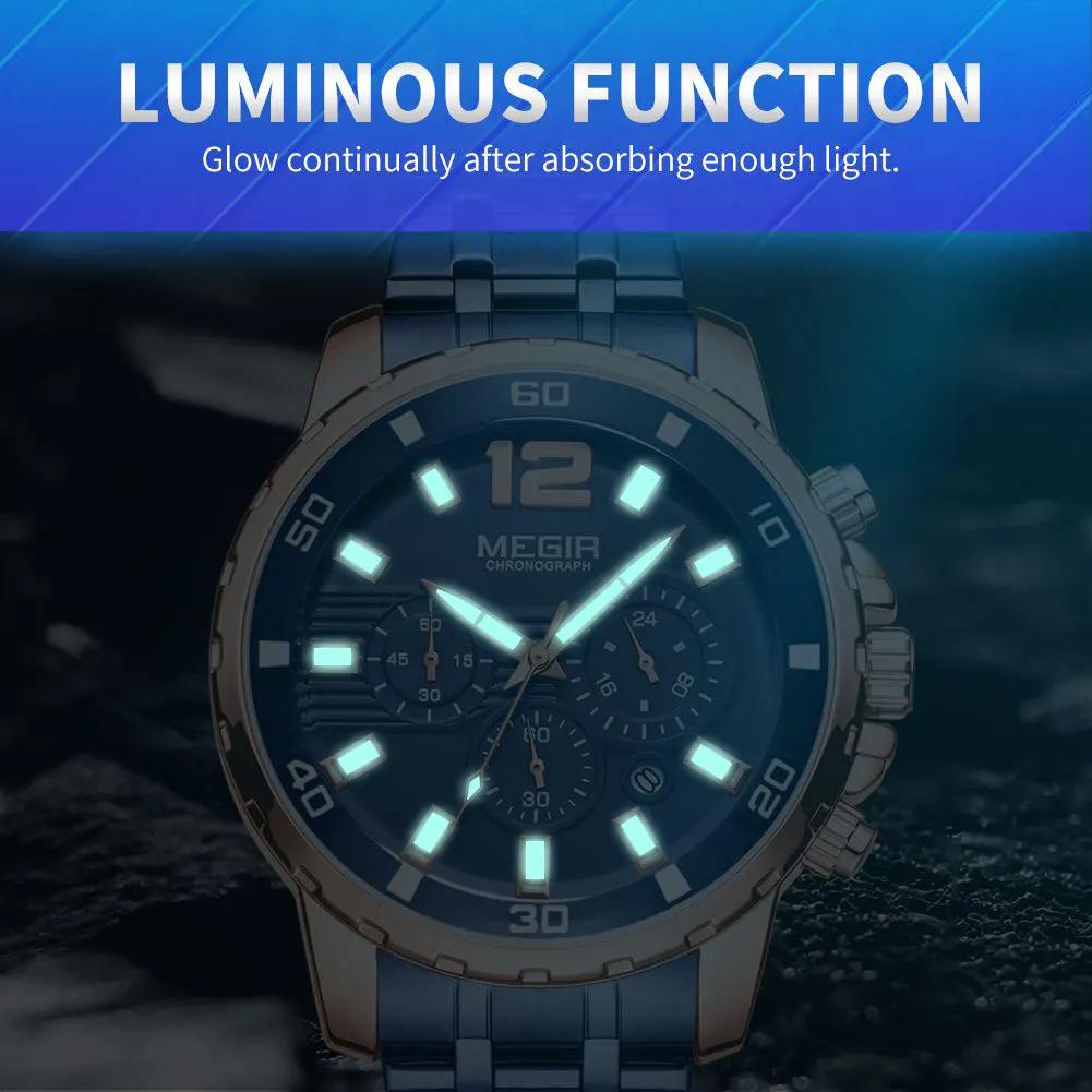 MEGIR Stainless Steel Business Watches for Men Luxury Quartz Casual Wristwatch Luminous Waterproof Date Clock Chronograph 2068 by MEGIR WATCH GROUP