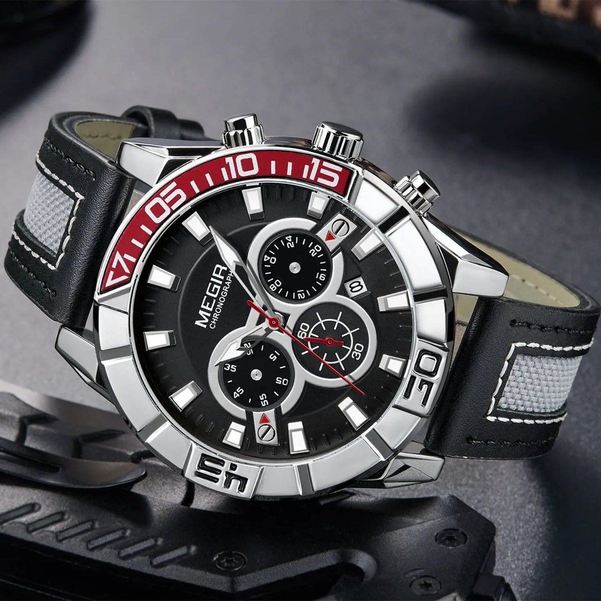 MEGIR Leather Strap Men Watches Fashion Military Sports Chronograph Waterproof Luminous Quartz Wristwatch Clock 24-hour 2066 by MEGIR WATCH GROUP