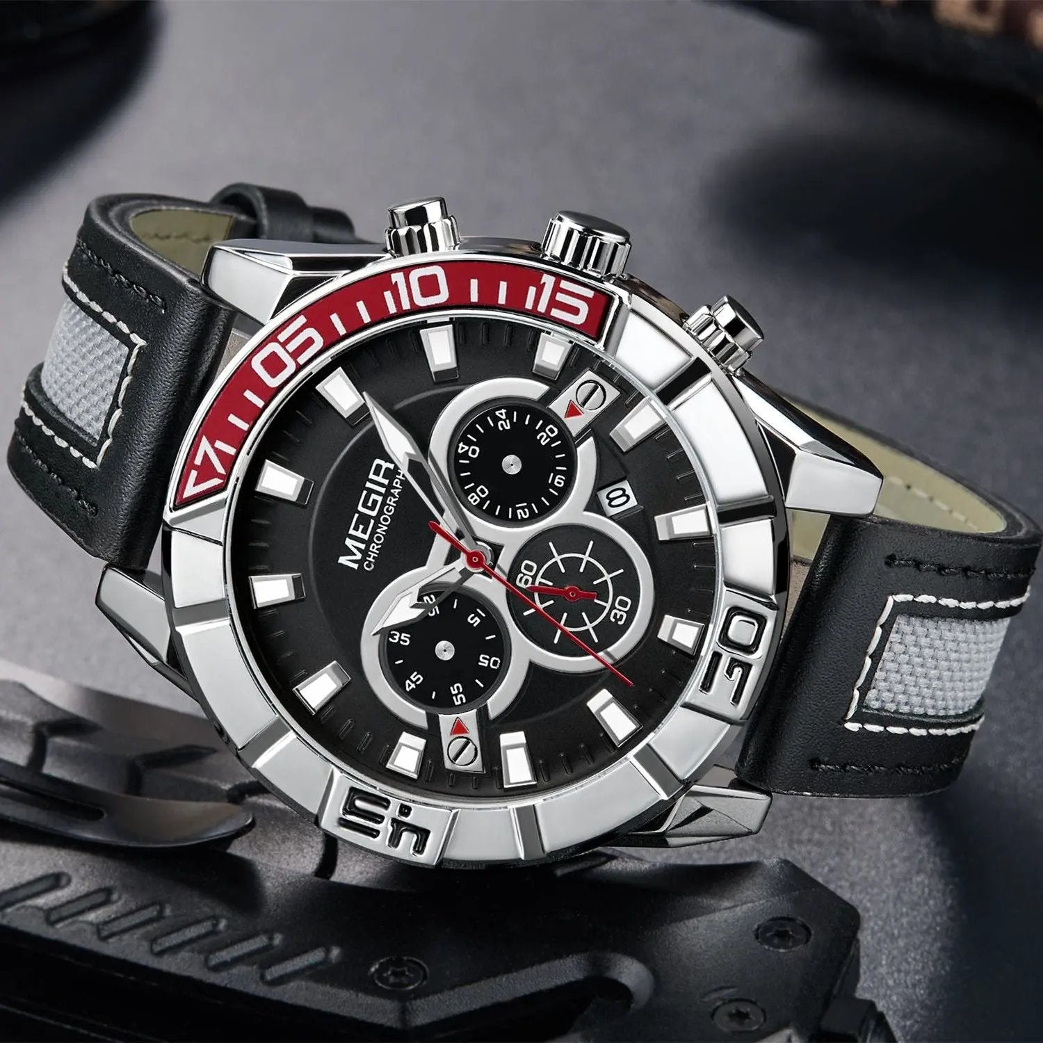 MEGIR Leather Strap Men Watches Fashion Military Sports Chronograph Waterproof Luminous Quartz Wristwatch Clock 24-hour 2066 by MEGIR WATCH GROUP