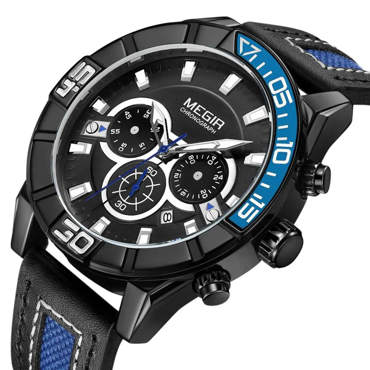 MEGIR Leather Strap Men Watches Fashion Military Sports Chronograph Waterproof Luminous Quartz Wristwatch Clock 24-hour 2066 by MEGIR WATCH GROUP