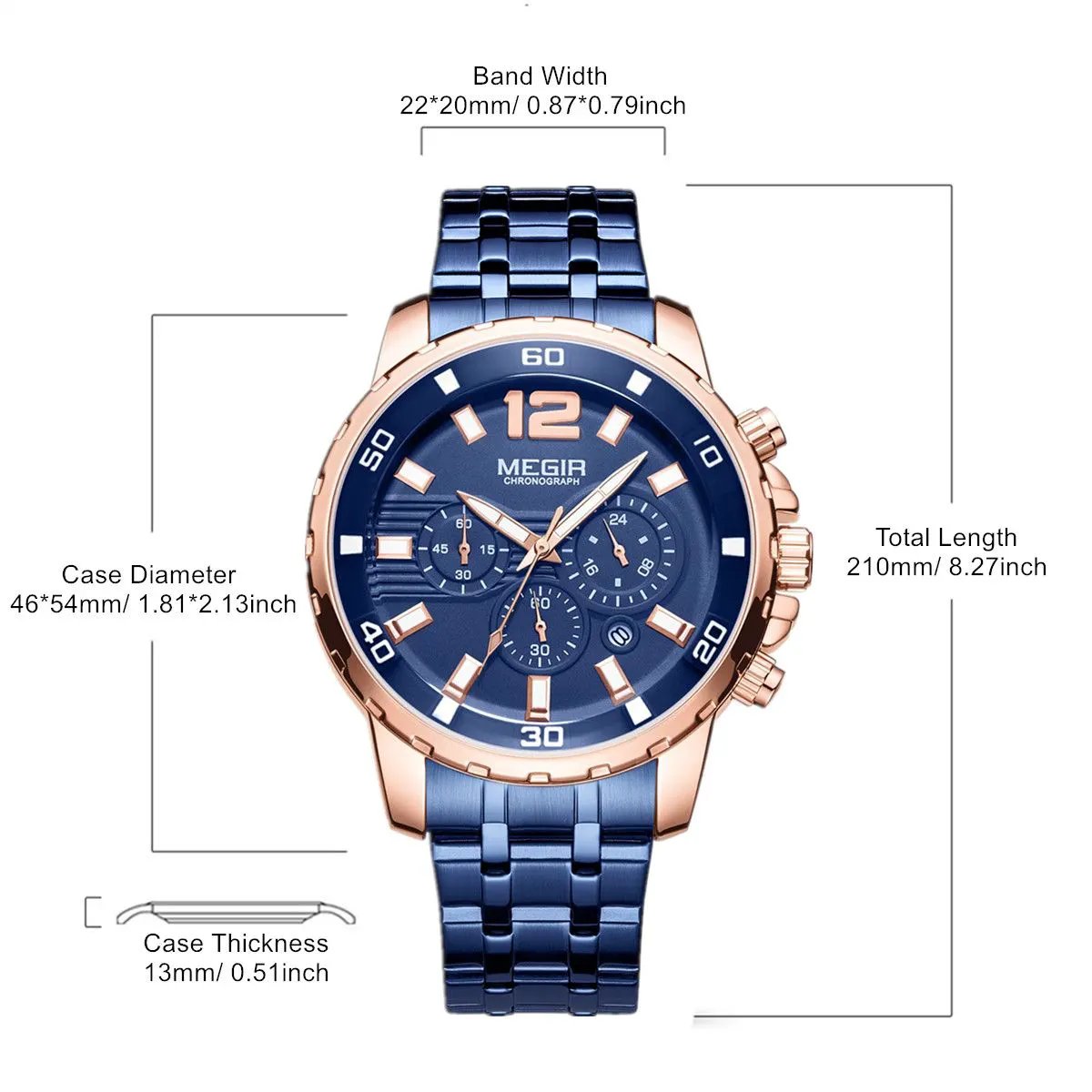 MEGIR Stainless Steel Business Watches for Men Luxury Quartz Casual Wristwatch Luminous Waterproof Date Clock Chronograph 2068 by MEGIR WATCH GROUP