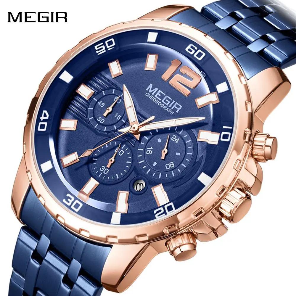 MEGIR Stainless Steel Business Watches for Men Luxury Quartz Casual Wristwatch Luminous Waterproof Date Clock Chronograph 2068 by MEGIR WATCH GROUP