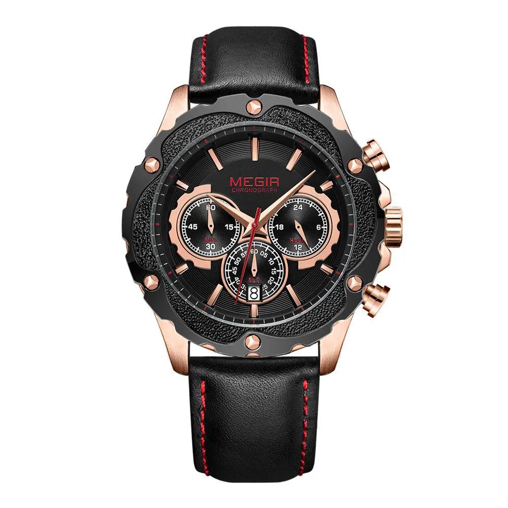 MEGIR Luxury Sport Watches for Men Waterproof Quartz Wrist Watch Chronograph Leather Military Wristwatch Clock Reloj Hombre 2070 by MEGIR WATCH GROUP