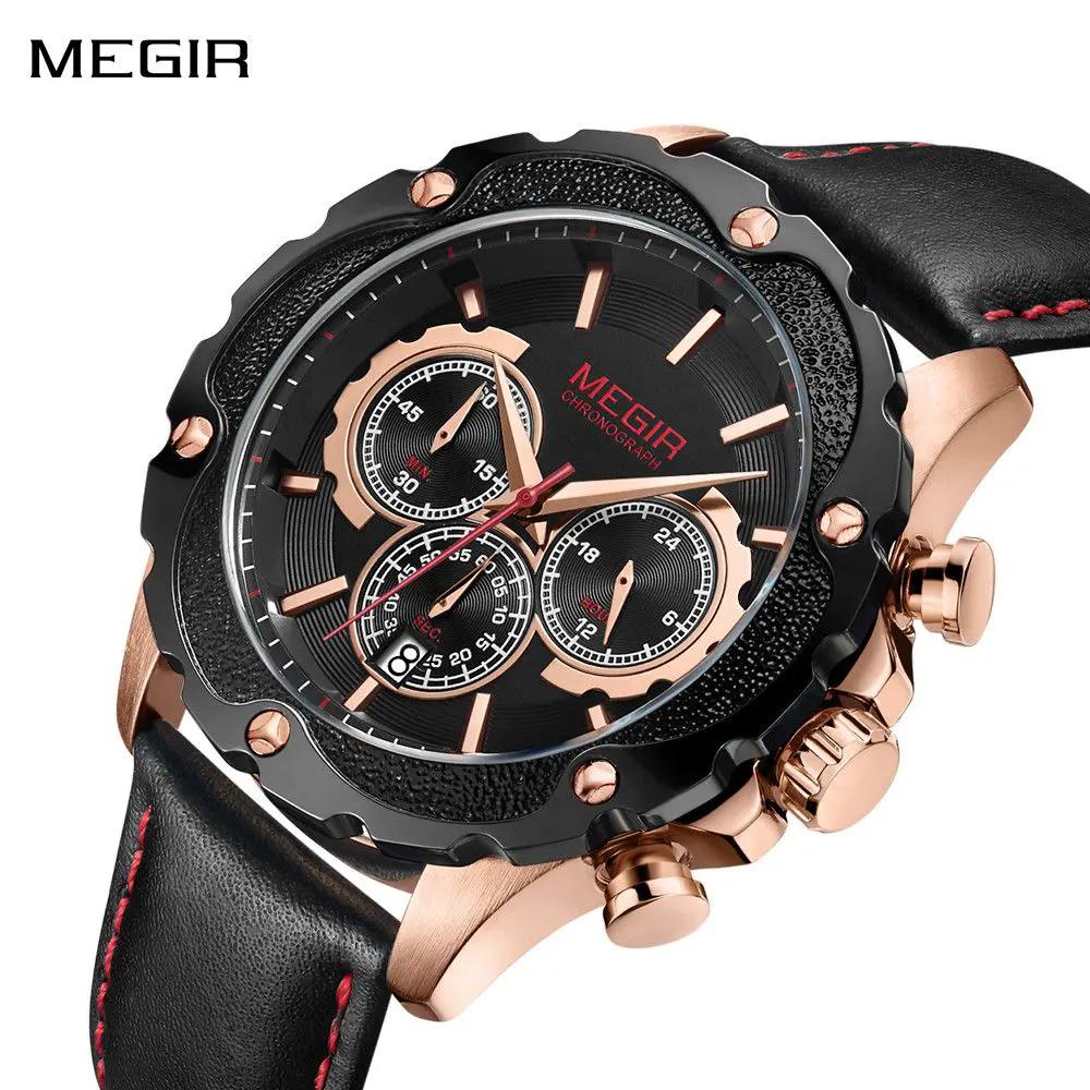 MEGIR Luxury Sport Watches for Men Waterproof Quartz Wrist Watch Chronograph Leather Military Wristwatch Clock Reloj Hombre 2070 by MEGIR WATCH GROUP