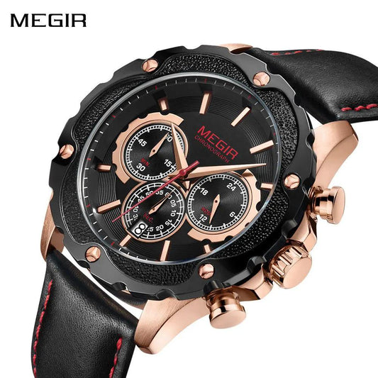 MEGIR Luxury Sport Watches for Men Waterproof Quartz Wrist Watch Chronograph Leather Military Wristwatch Clock Reloj Hombre 2070 by MEGIR WATCH GROUP