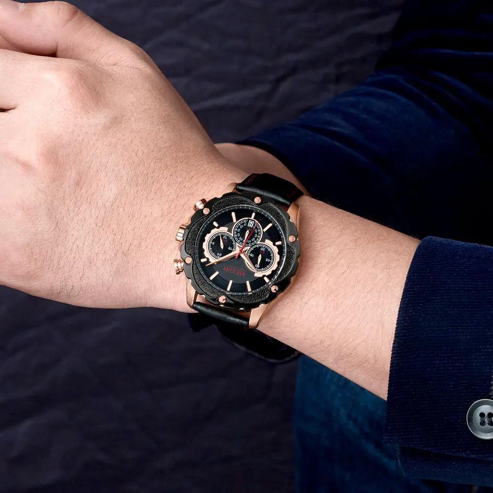 MEGIR Luxury Sport Watches for Men Waterproof Quartz Wrist Watch Chronograph Leather Military Wristwatch Clock Reloj Hombre 2070 by MEGIR WATCH GROUP
