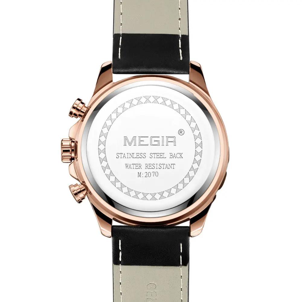 MEGIR Luxury Sport Watches for Men Waterproof Quartz Wrist Watch Chronograph Leather Military Wristwatch Clock Reloj Hombre 2070 by MEGIR WATCH GROUP