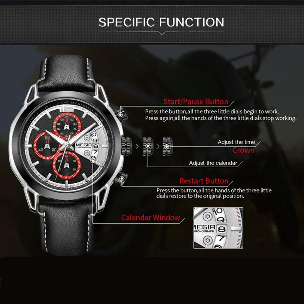 MEGIR Fashion Men Military Sport Watches Leather Strap Quartz Business Wristwatch Chronograph Waterproof Luminous Date Clock 2071 by MEGIR WATCH GROUP