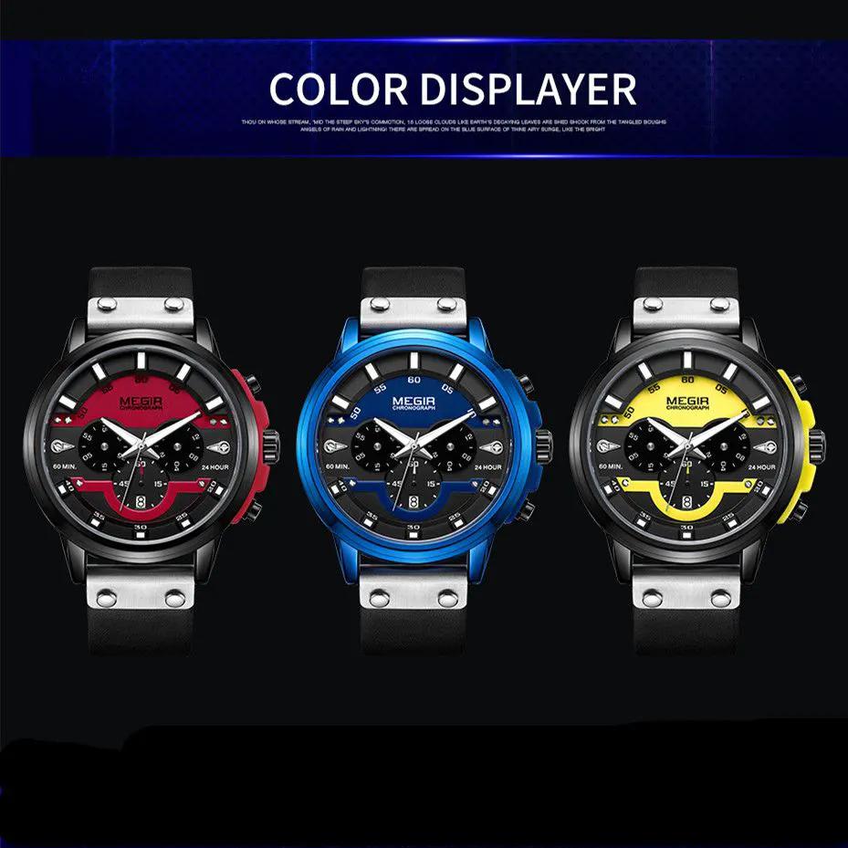 MEGIR Fashion Sport Watches for Men Large Dial Waterproof Luminous Quartz Wristwatch Chronograph Date Clock 24-hour 2080 by MEGIR WATCH GROUP