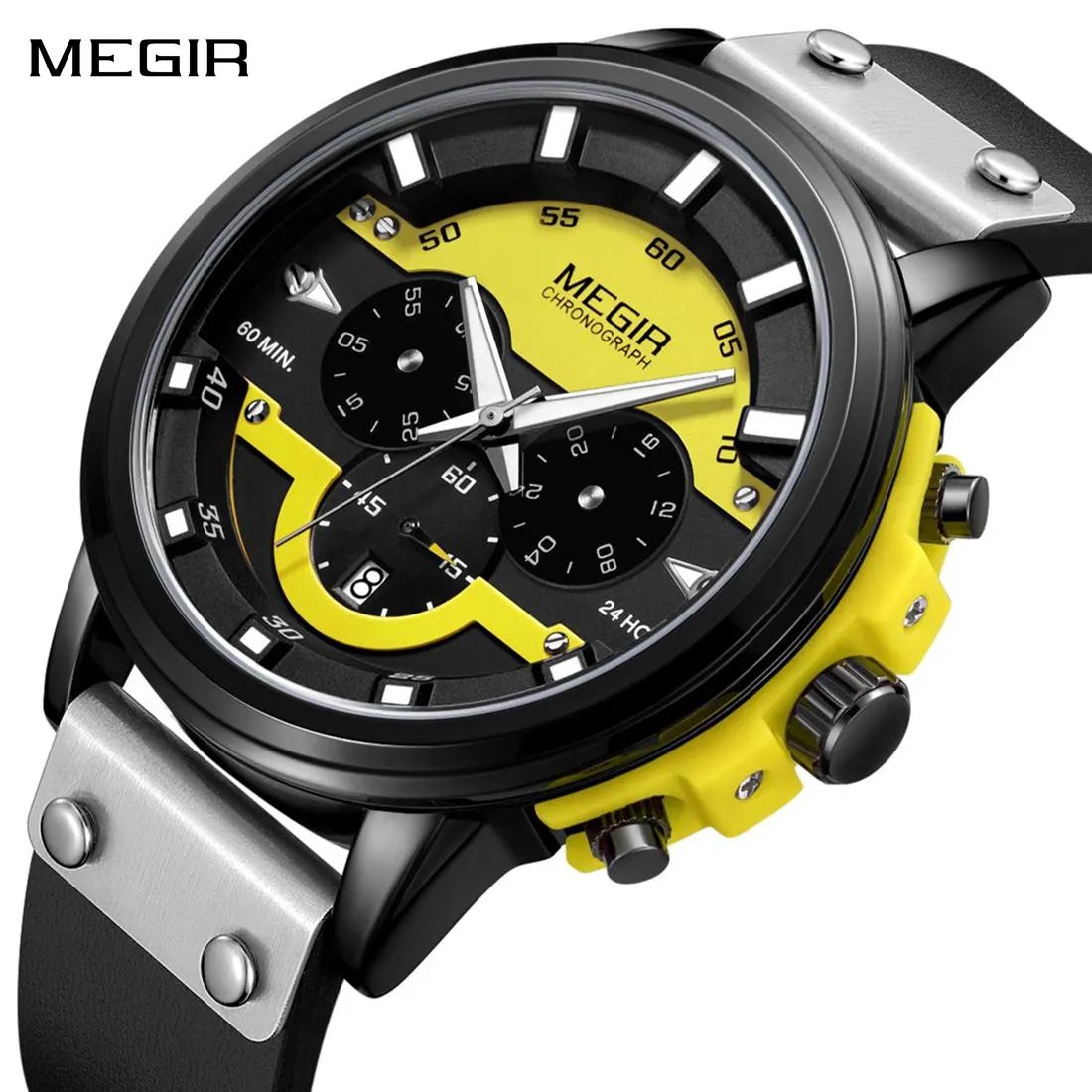 MEGIR Fashion Sport Watches for Men Large Dial Waterproof Luminous Quartz Wristwatch Chronograph Date Clock 24-hour 2080 by MEGIR WATCH GROUP