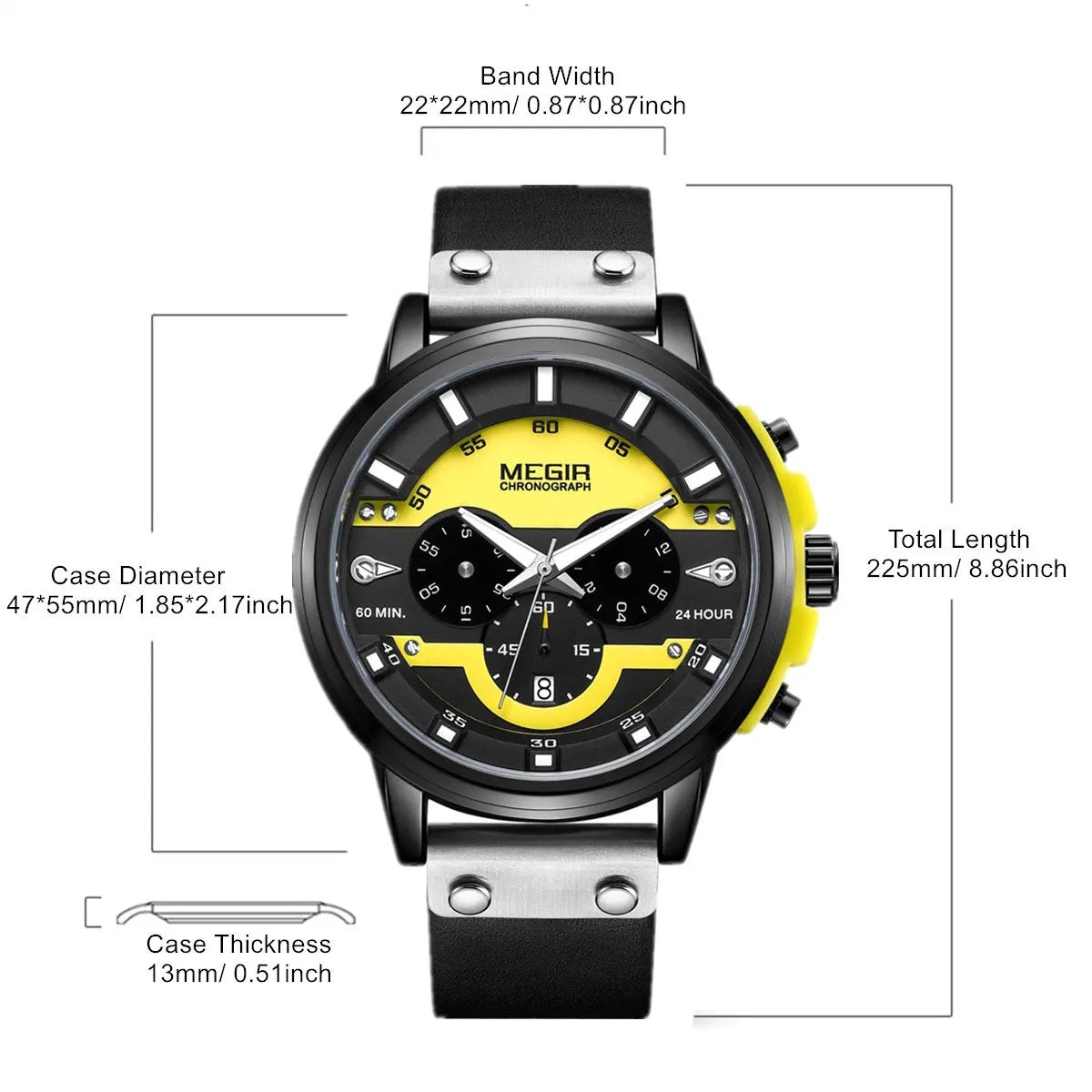 MEGIR Fashion Sport Watches for Men Large Dial Waterproof Luminous Quartz Wristwatch Chronograph Date Clock 24-hour 2080 by MEGIR WATCH GROUP