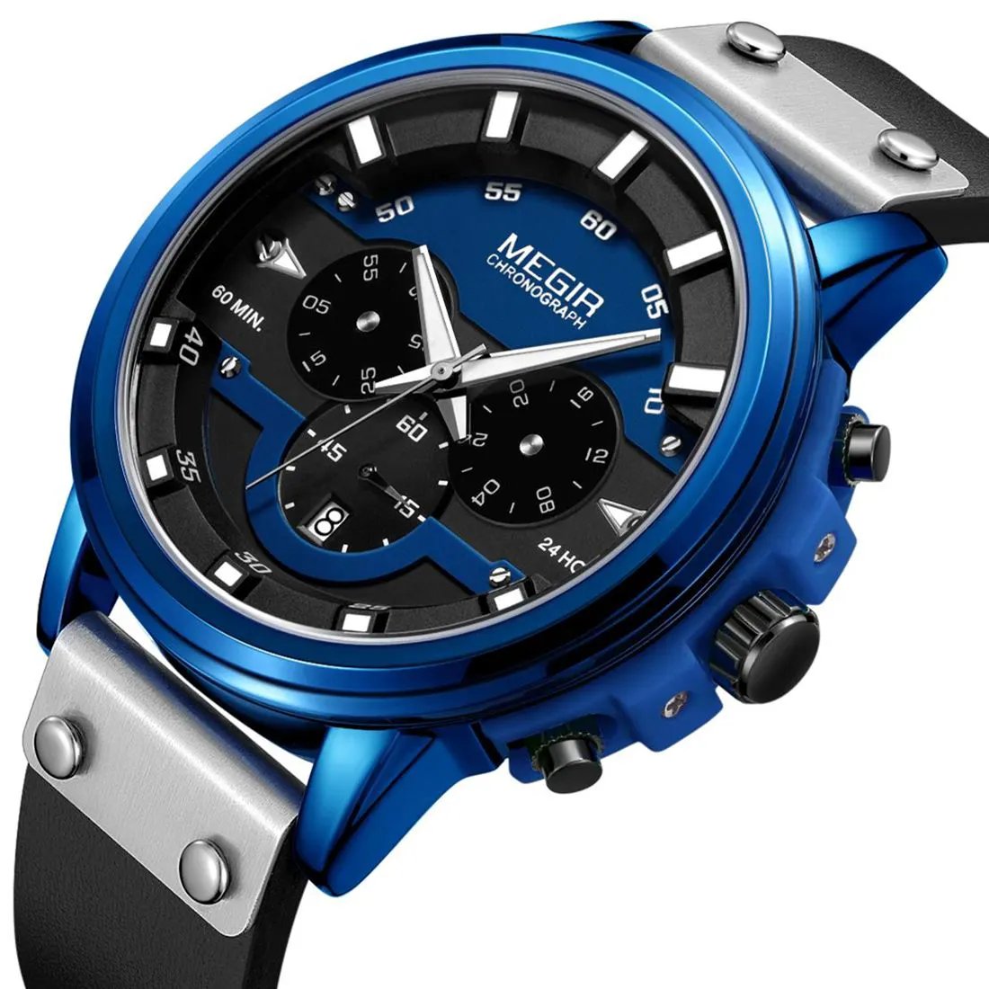 MEGIR Fashion Sport Watches for Men Large Dial Waterproof Luminous Quartz Wristwatch Chronograph Date Clock 24-hour 2080 by MEGIR WATCH GROUP
