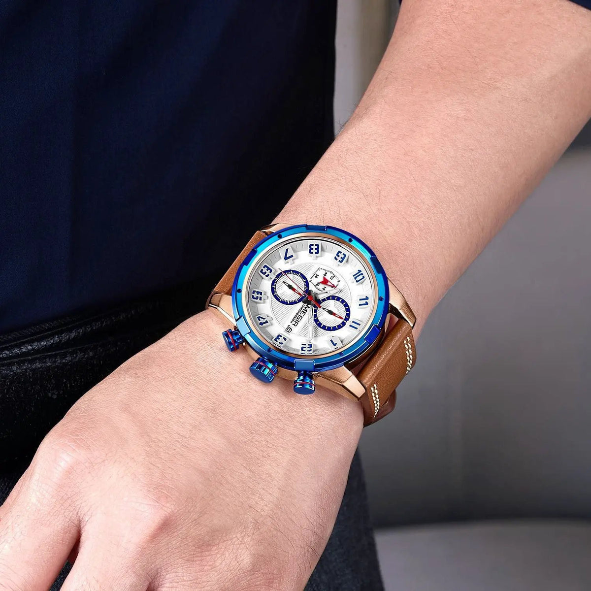 MEGIR Sport Watch for Men Leather Strap Quartz Military Wristwatch with Chronograph Waterproof Calendar Clock Reloj Hombre 2082 by MEGIR WATCH GROUP